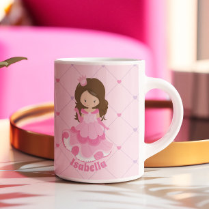 Cute Pink Princess Girl Personalised Kids Name Coffee Mug