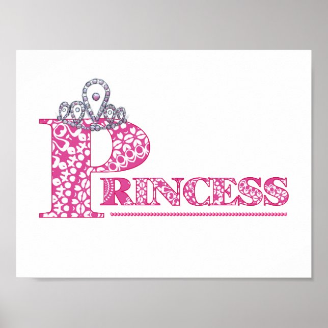 Cute Pink Princess Girl's Word Art Poster Print (Front)