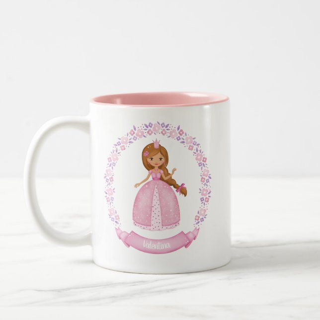Cute Pink Princess Personalised Two-Tone Coffee Mug (Left)
