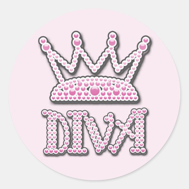Cute Pink Printed Pearls Diva Princess Crown Classic Round Sticker (Front)