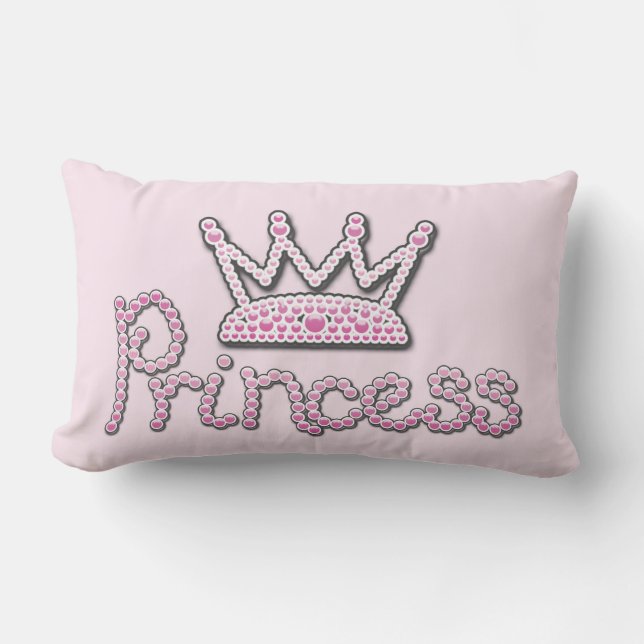 Cute Pink Printed Pearls Princess Crown Lumbar Cushion (Front)