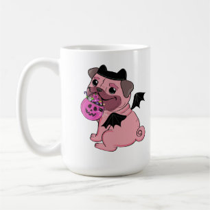 Cute Pink Pug in a Halloween Costume Holding  Coffee Mug