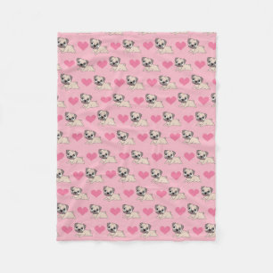 Cute Pink Pugs with Hearts Blanket