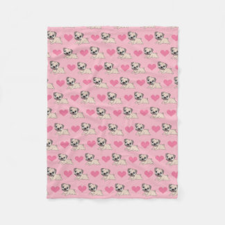 Cute Pink Pugs with Hearts Blanket
