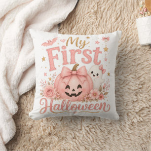 Cute Pink Pumpkin 1st Halloween Cushion