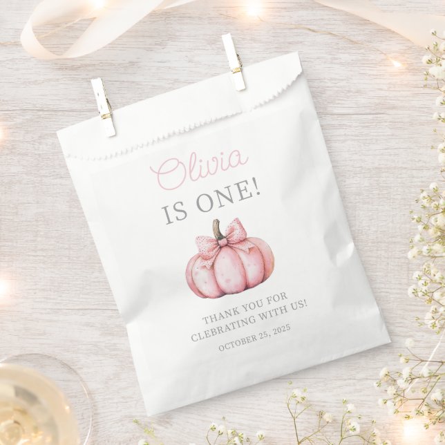 Cute Pink Pumpkin Baby Girl 1st Birthday  Favour Bags (Clipped)
