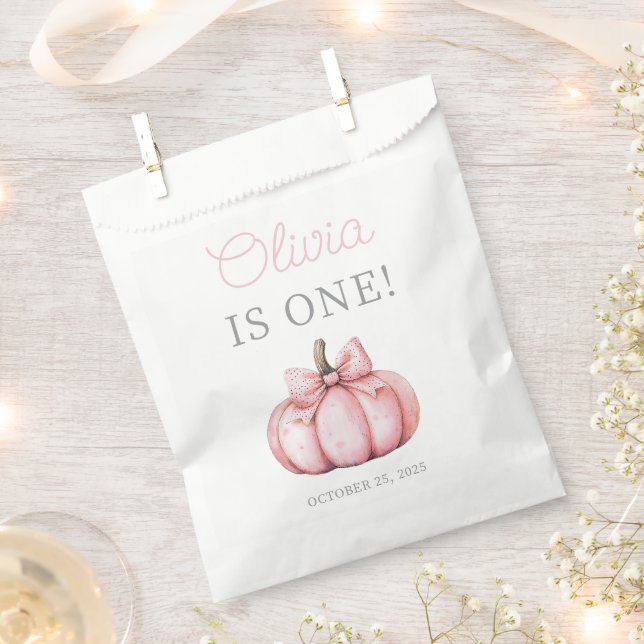 Cute Pink Pumpkin Baby Girl 1st Birthday  Favour Bags (Clipped)