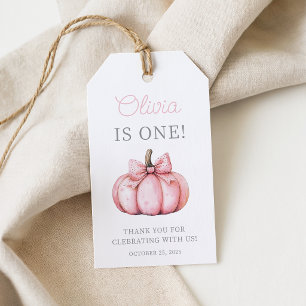 Cute Pink Pumpkin Baby Girl 1st Birthday Gift Tags