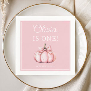 Cute Pink Pumpkin Baby Girl 1st Birthday Napkin