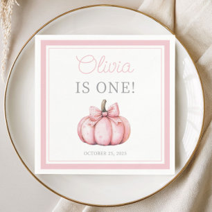 Cute Pink Pumpkin Baby Girl First Birthday Napkin