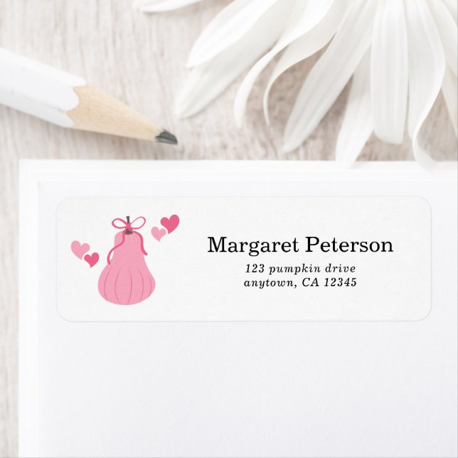 Cute Pink Pumpkin Bow Baby Shower Return Address (Insitu)
