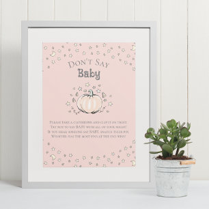 Cute Pink Pumpkin Don't Say Baby Baby Shower Game Poster