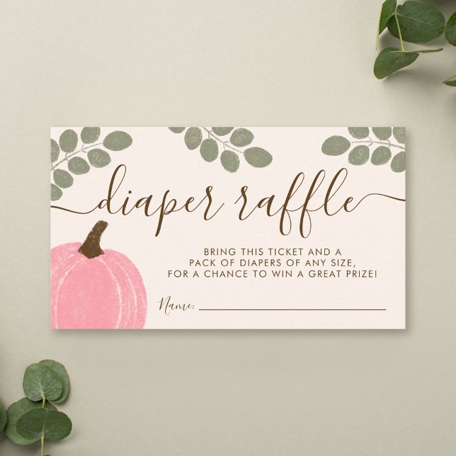 Cute Pink Pumpkin Eucalyptus Fall Diaper Raffle Enclosure Card (Creator Uploaded)