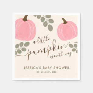 Cute Pink Pumpkin Eucalyptus Fall Girl Baby Shower Napkin