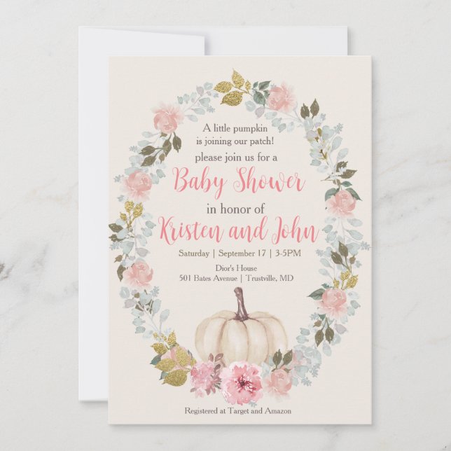 Cute Pink Pumpkin Flower Watercolor 2nd Birthday  Invitation (Front)