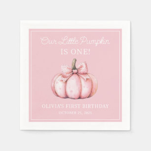 Cute Pink Pumpkin Girl Baby First Birthday Napkin