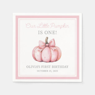 Cute Pink Pumpkin Girl Baby First Birthday Napkin