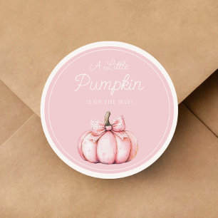Cute Pink Pumpkin Girl Baby Shower Classic Round Sticker