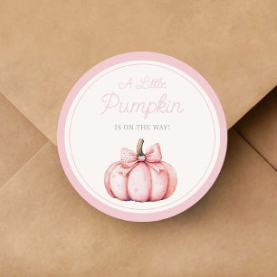 Cute Pink Pumpkin Girl Baby Shower Classic Round Sticker