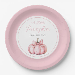 Cute Pink Pumpkin Girl Baby Shower Paper Plate