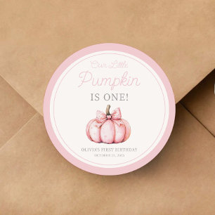 Cute Pink Pumpkin Girl First Birthday Classic Round Sticker