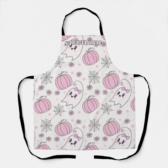 Cute Pink Pumpkin Halloween Pattern Apron (Front)