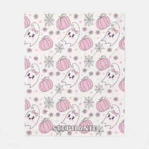 Cute Pink Pumpkin Halloween Pattern Fleece Blanket