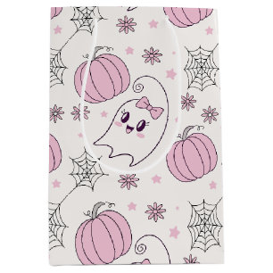 Cute Pink Pumpkin Halloween Pattern Medium Gift Bag