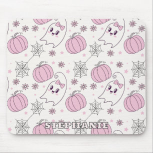 Cute Pink Pumpkin Halloween Pattern Mouse Mat