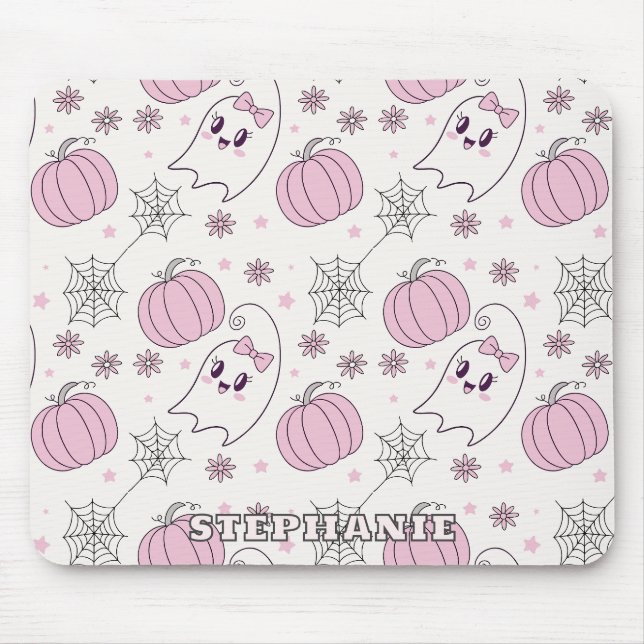 Cute Pink Pumpkin Halloween Pattern Mouse Mat (Front)