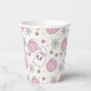 Cute Pink Pumpkin Halloween Pattern Paper Cups