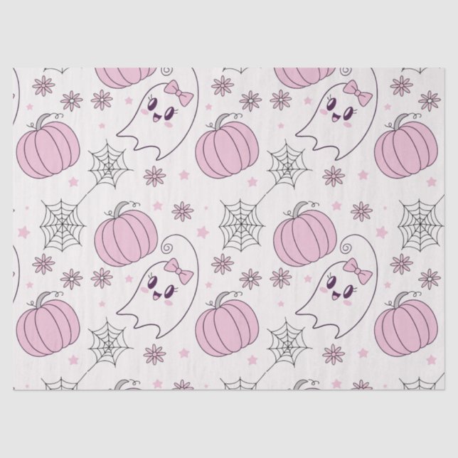Cute Pink Pumpkin Halloween Pattern Tissue Paper (Front)
