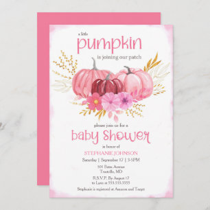 Cute Pink Pumpkin Patch Watercolor Baby Shower In Invitation