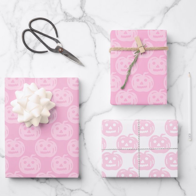 Cute Pink Pumpkin Pattern Halloween Party Wrapping Paper Sheet (Front)
