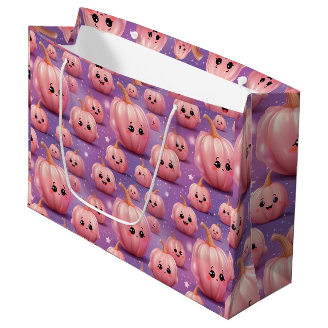 Cute Pink Pumpkin pattern kids halloween  Large Gift Bag (Front Angled)