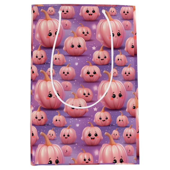 Cute Pink Pumpkin pattern kids halloween  Medium Gift Bag (Front)