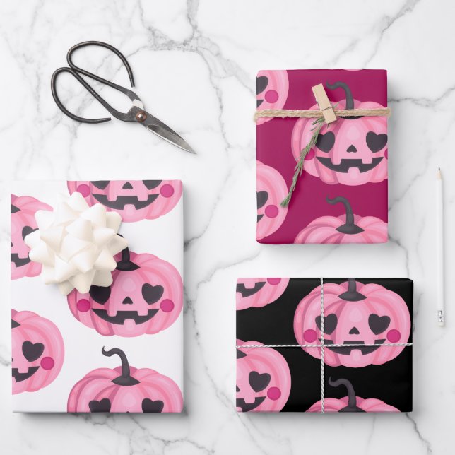 Cute Pink Pumpkin Wrapping Paper  (Front)