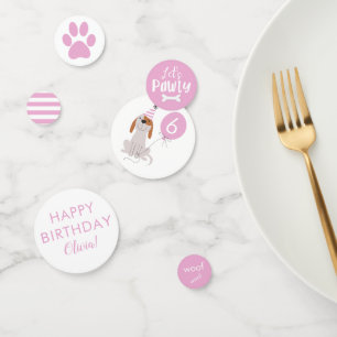 Cute Pink Puppy Dog Birthday Party Confetti