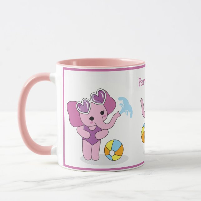 Cute Pink & Purple Baby Elephants Personalise Mug (Left)