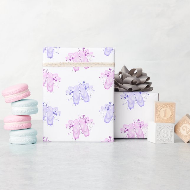Cute Pink & Purple Ballerina Pointe Shoes Ballet Wrapping Paper (Baby Shower)