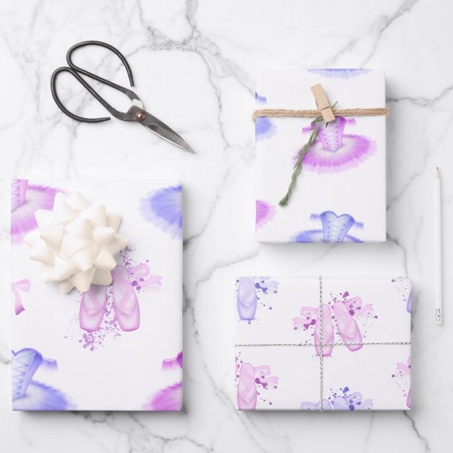 Cute Pink & Purple Ballerina Tutu Ballet Wrapping Paper Sheet (Front)