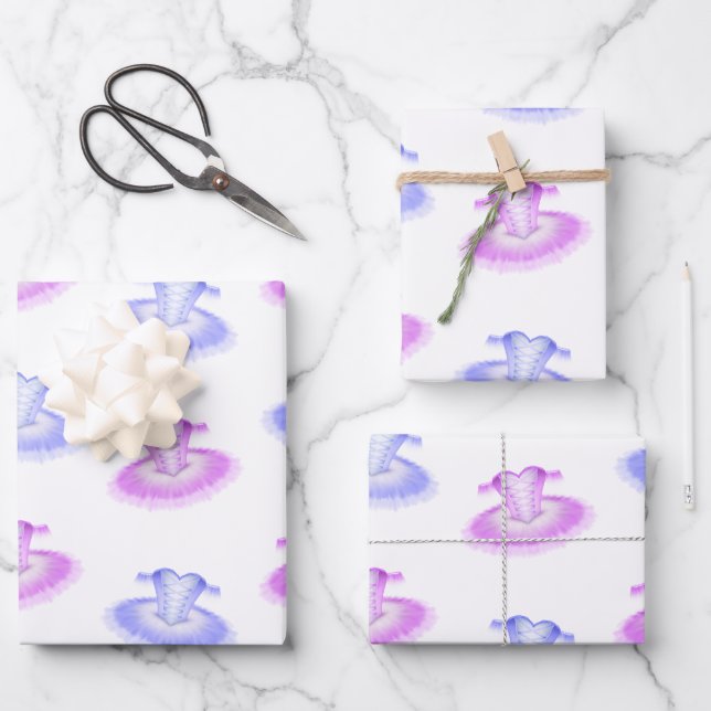Cute Pink & Purple Ballerina Tutu Ballet Wrapping Paper Sheet (Front)