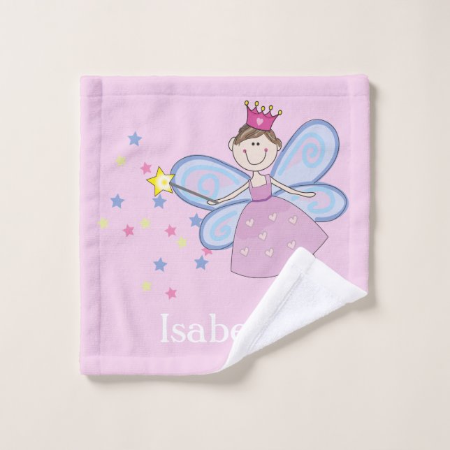 Cute pink purple blue fairy cartoon personalised wash cloth (Wash Cloth)