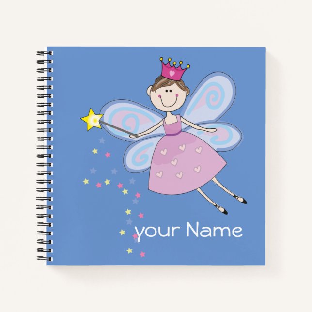 Cute pink purple blue fairy cartoon personalized notebook (Front)