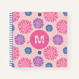 Cute Pink Purple Blue Floral Pattern Personalised Notebook