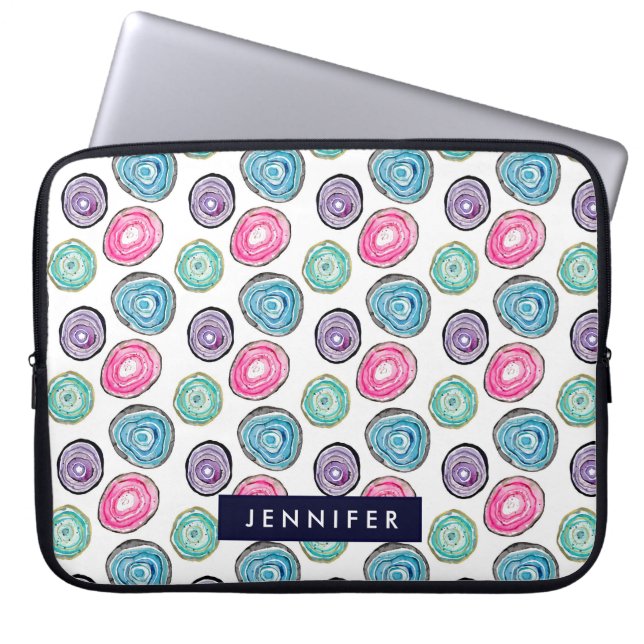 Cute pink purple blue geode pattern personalised laptop sleeve (Front)