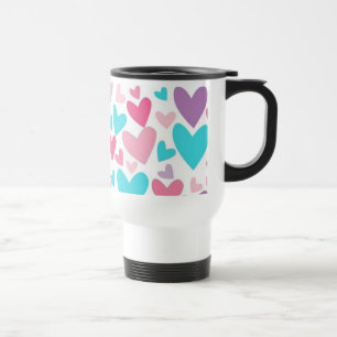 Cute Pink Purple & Blue Hearts Pattern Travel Mug