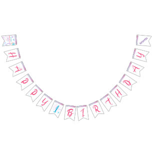 Cute Pink Purple Blue Mermaid Girl Happy Birthday  Bunting