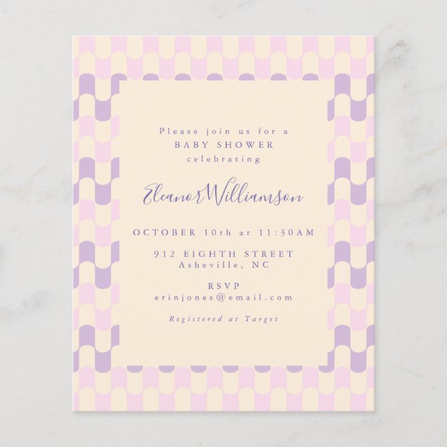 Cute Pink Purple Budget Baby Shower Invitation (Front)