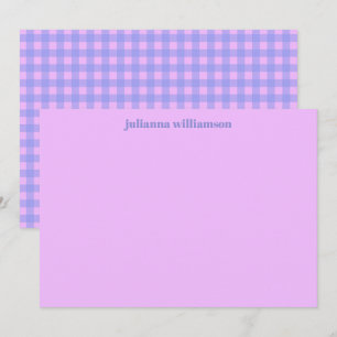 Cute Pink Purple Gingham Personalised Stationery Card